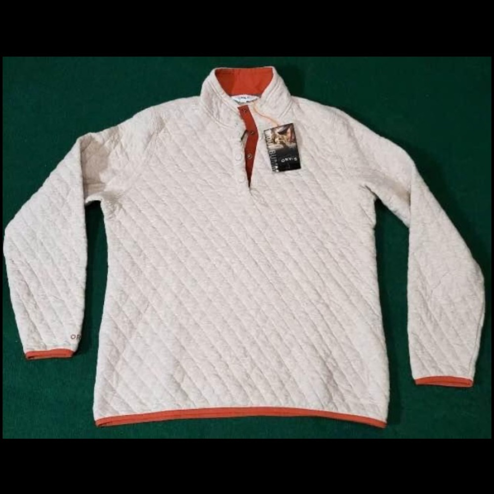 Orvis TroutBum Quilted Snap Sweatshirt Oatmeal NEW